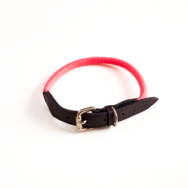 Coleira MY BOO Leather Rope - Rosa Neon